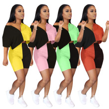Summer Stylish Double Color Woman Sexy Two Piece Short Set